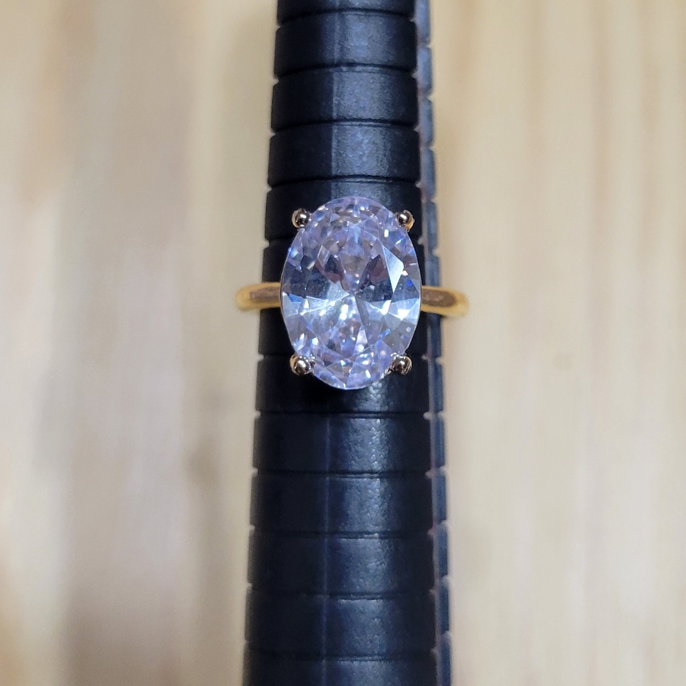 5.8ct Oval 18K Gold Plated Simulated Diamond Ring NEW